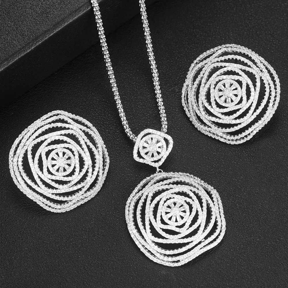 GODKI Luxury Flower Round African Bangle Ring Set Indian Jewelry Sets For Women Wedding Engagement brincos para as mulheres