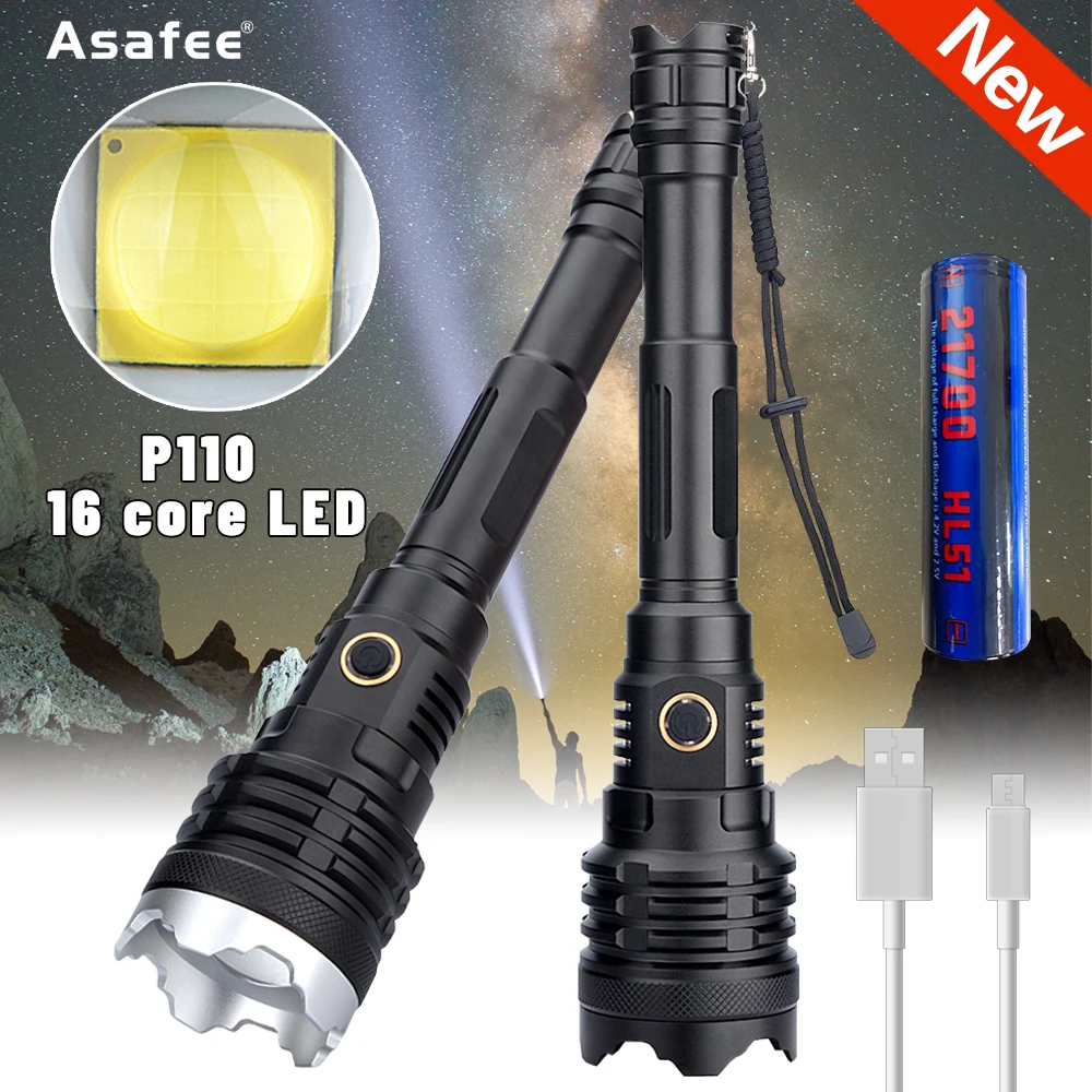 XHP110 мощный светодиодный фонарик USB Перезаряжаемые фонарь 5000LM 21700 Батарея