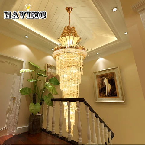 Современная Большая Золотая хрустальная люстра императора для гостиной, лестницы, подвесной светильник в европейском стиле с большим освещением