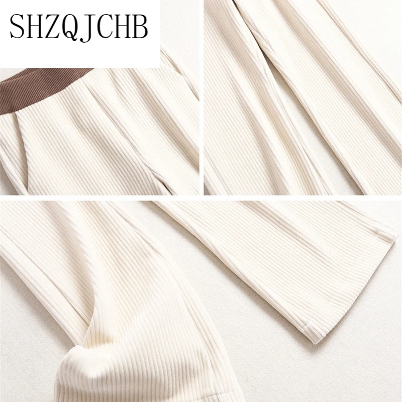 

Quality High Fashion Winter Thicken Women Loose Long Pants Elegant Lady Elastic Waist Wide Leg Office Work Corduroy Trousers