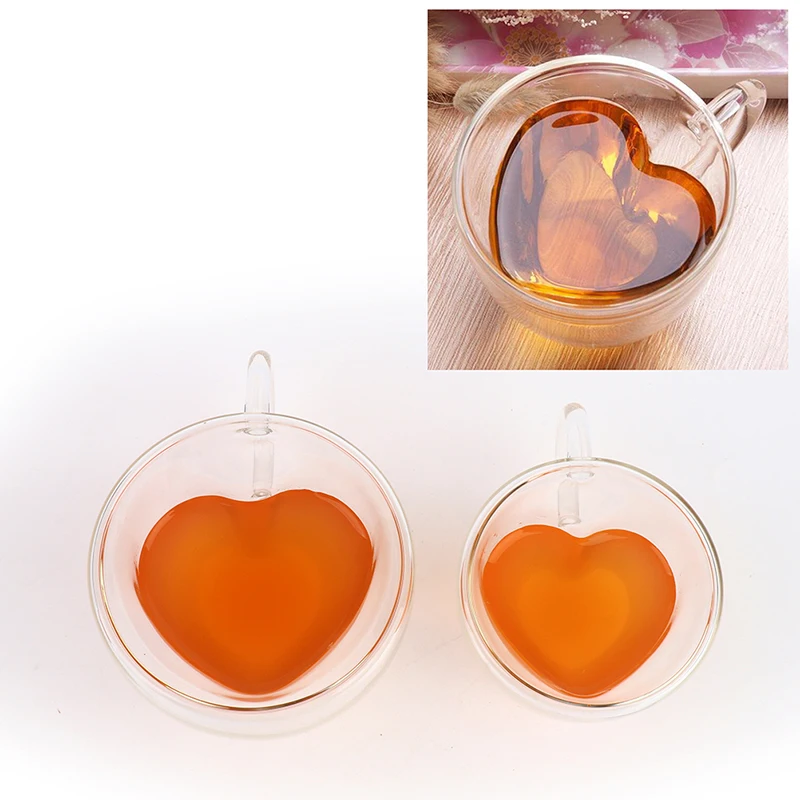 

180/240ml Double Wall Glass Mug Tea Beer Juice Cup Coffee Cups Heart Love Shaped