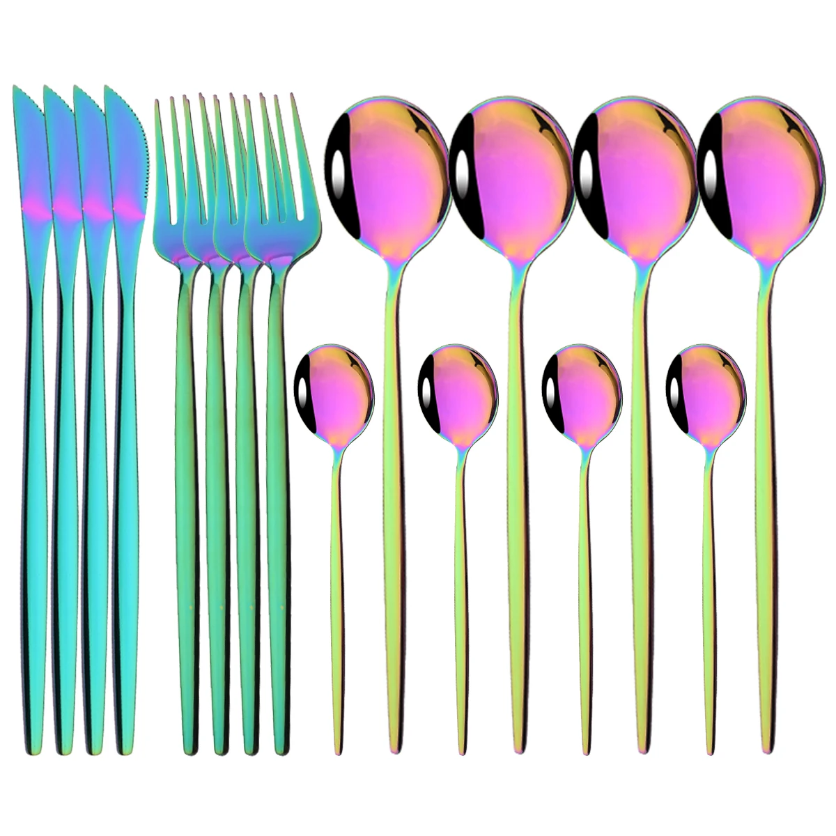 

16 шт., набор разноцветных столовых приборов из нержавеющей стали