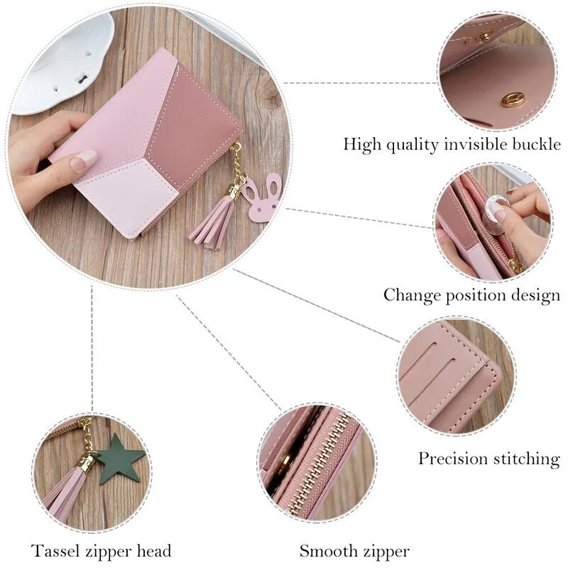

Geometric Women Cute Pink Wallets Pocket Purse Card Holder Patchwork Wallet Lady Female Fashion Short Coin Burse Money Bag