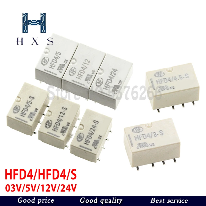 Реле DIP, 2 шт., HFD4-3V 5V 12V 24V 8Pin