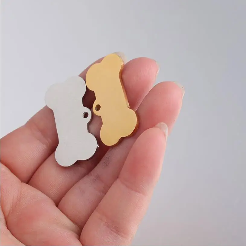 10 шт./лот зеркало из нержавеющей стали полированный Pet ID тег Bone Charms DIY собака кулон