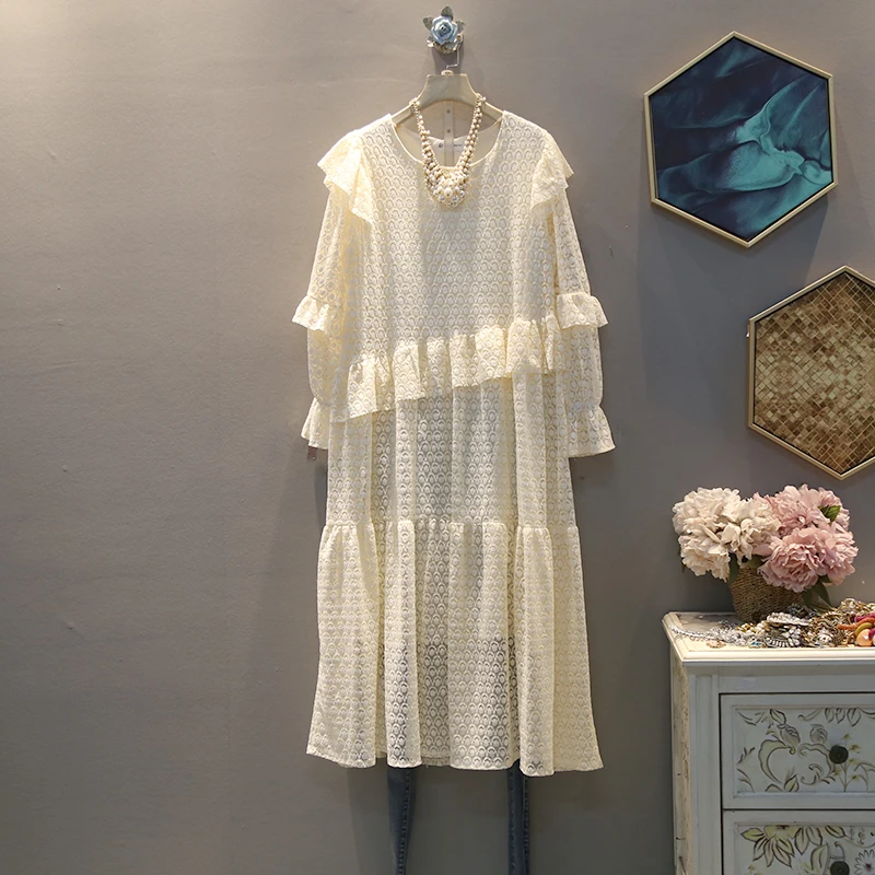 Женское Двухслойное кружевное платье [EWQ] Повседневное с круглым вырезом и