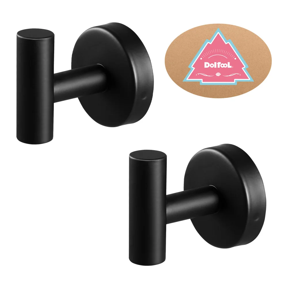 

DOITOOL 2pcs Black Coat Hook 304 Stainless Steel Robe Holder Heavy Duty Bath Brush Hanger for Kitchen Garage Hotel
