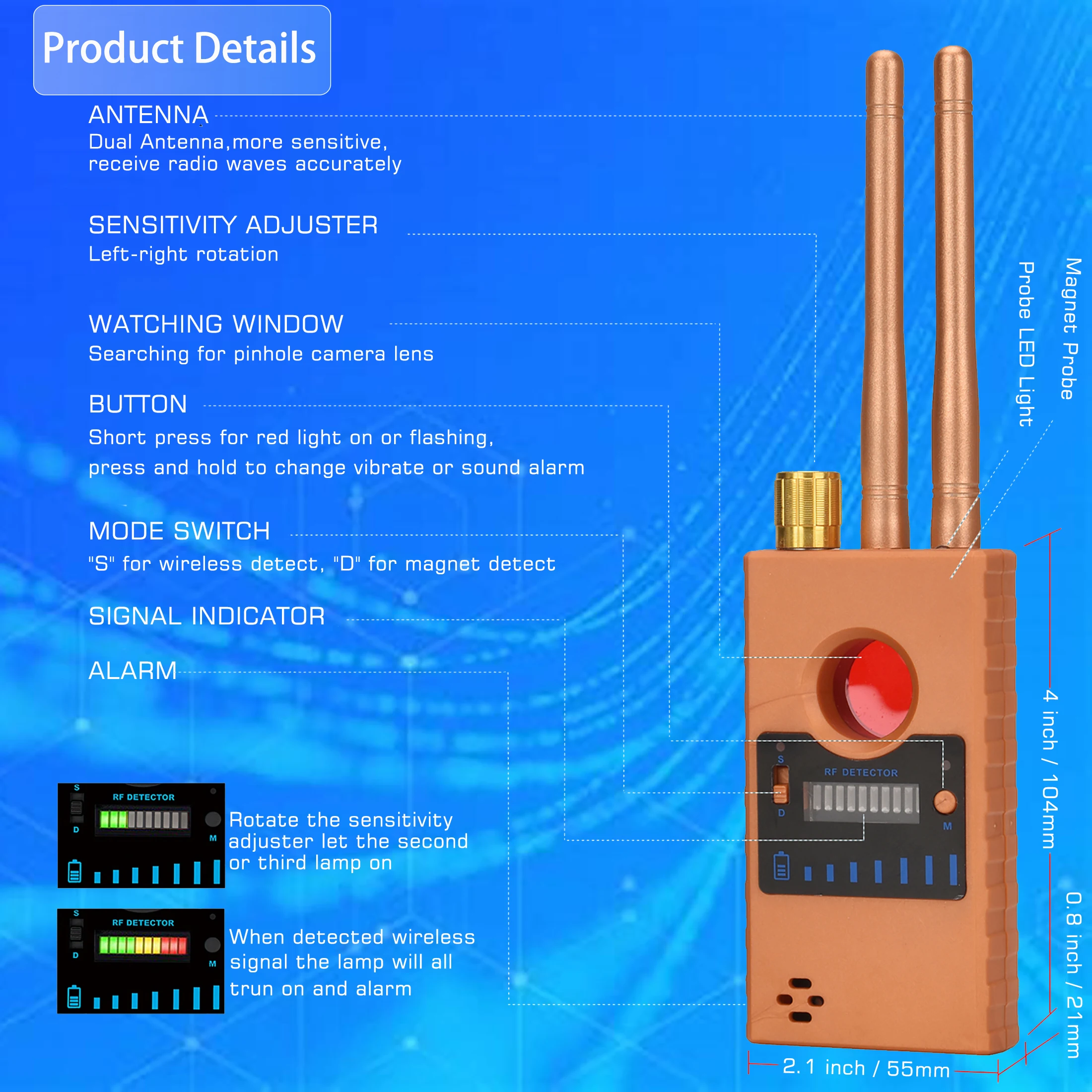 wifi pinhole hidden camera detector rf signal secret gps audio gsm mobile micro cam anti candid spy bug finder dual antenna g529 free global shipping
