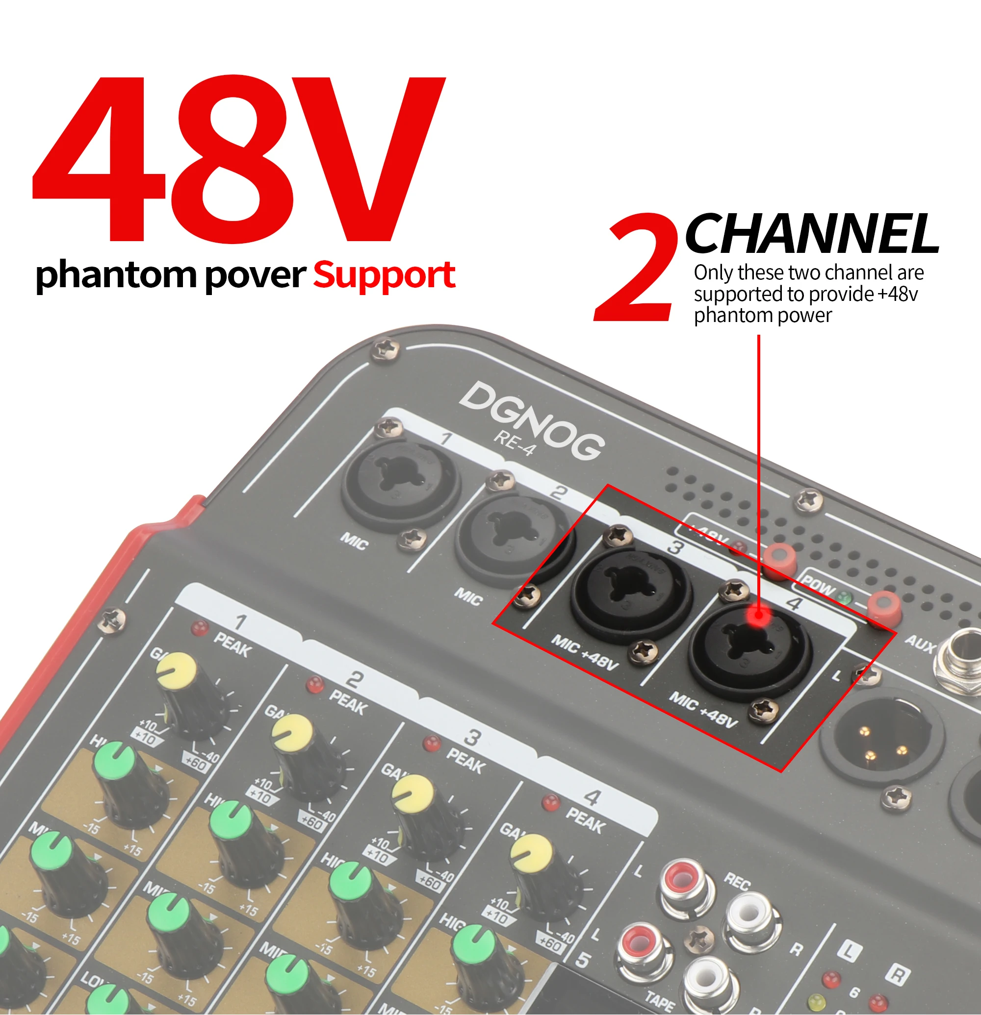 4-канальный звуковой микшер RE4 AUX-консоль DJ-микшер с фантомным питанием 48 В Bluetooth USB