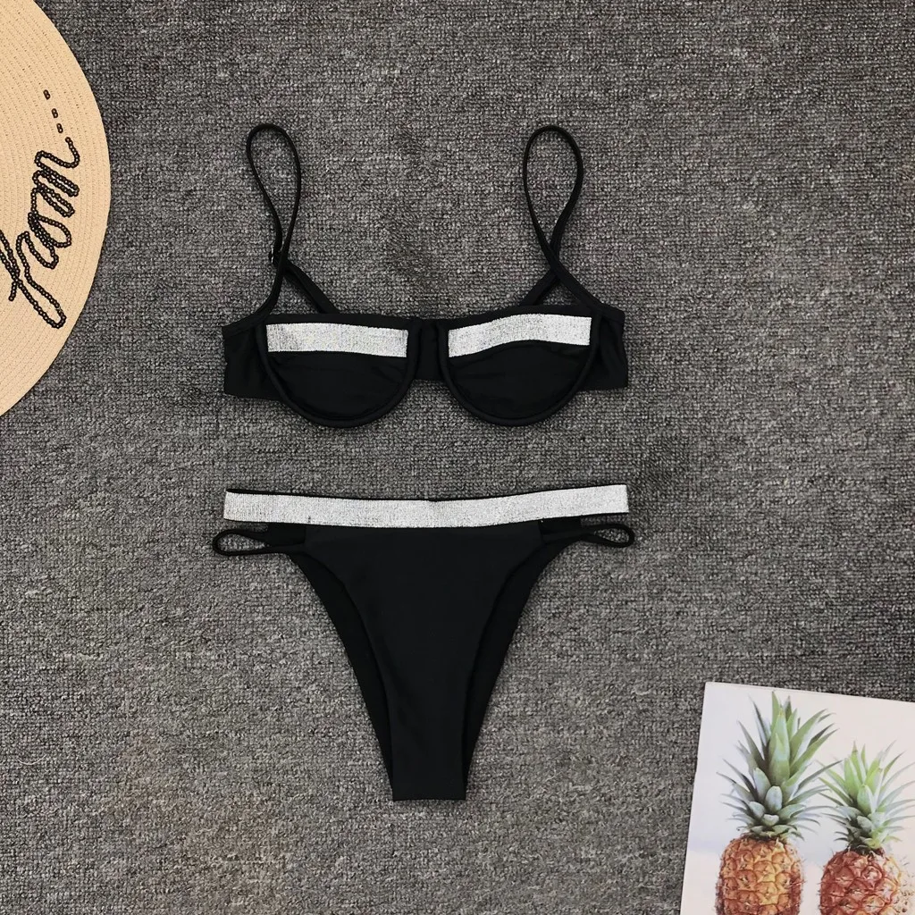 Бикини женское бикини с блестками на бретельках купальник из двух частей