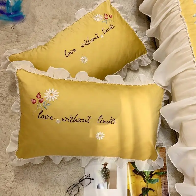 

Silky Egyptian cotton Yellow Green Duvet Cover Bed sheet Fitted sheet set Queen King Size Bedding Set ropa de cama/linge de lit