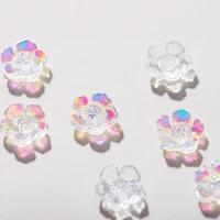 50pcs aurora flowers nail rhinestone ab colortransparent beautiful floral jewelry nail art decoration resin sequins charms bzy6