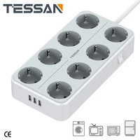 tessan eu multiple socket power strip 8 way outlets 3 usb ports power switch and 2m extension cord with surge protector