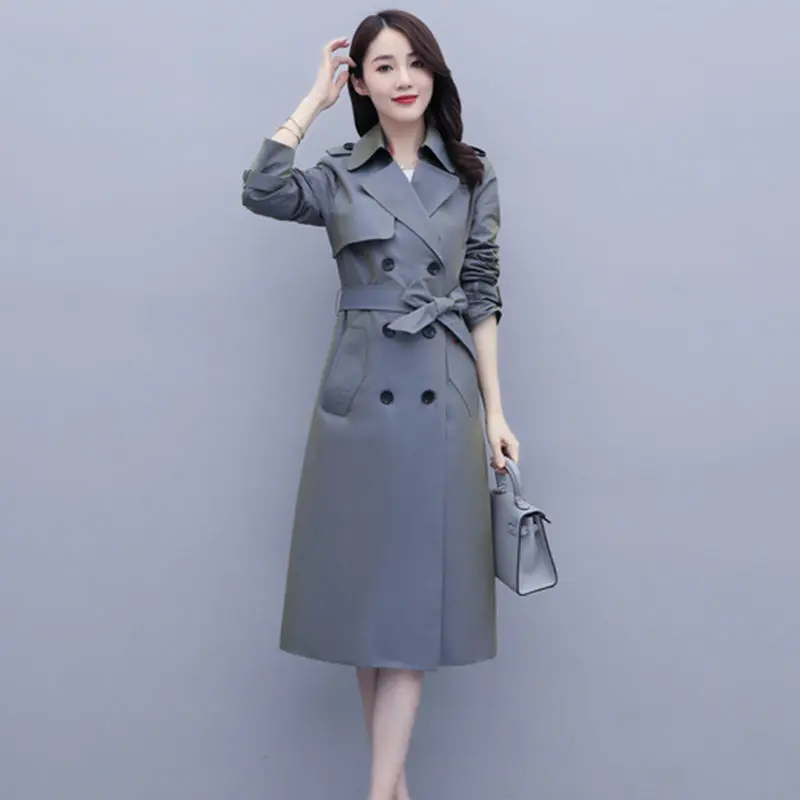 

Women's Trench Coat Spring Autumn Korean Mid-Leng Style Classic Fashion Double-breasted Gradient Slim Windbreaker Outerwear