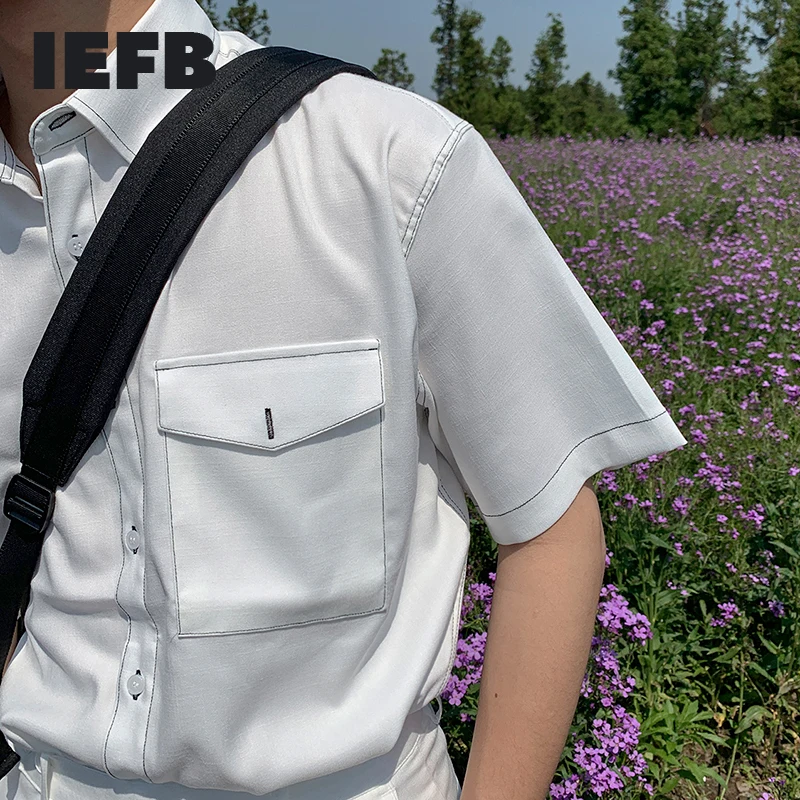 IEFB/мужская одежда рубашка с короткими рукавами Мужская корейская мода японская