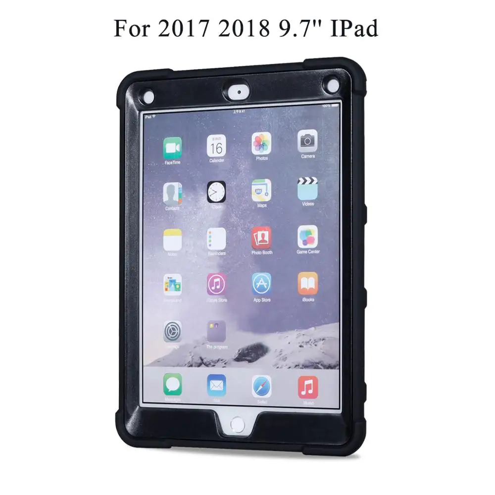Black-Black Бронированный Чехол для iPad 9,7 5-го 6-го поколения безопасный сверхпрочный силиконовый Жесткий Чехол для iPad 9,7 чехол для планшета - Цвет: Black-Black