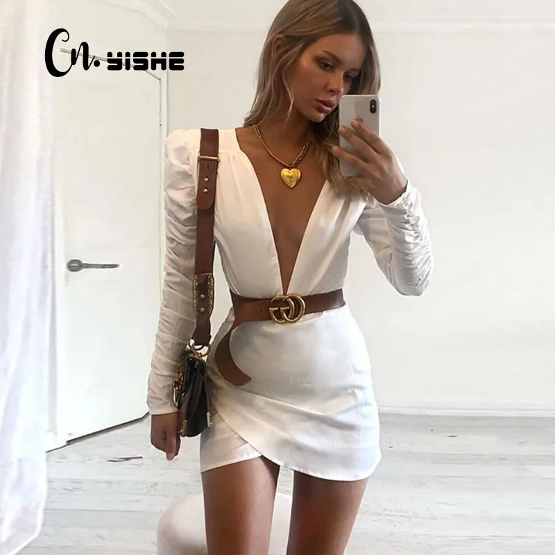 Женское вечернее платье мини CNYISHE Красное Облегающее с длинным рукавом и