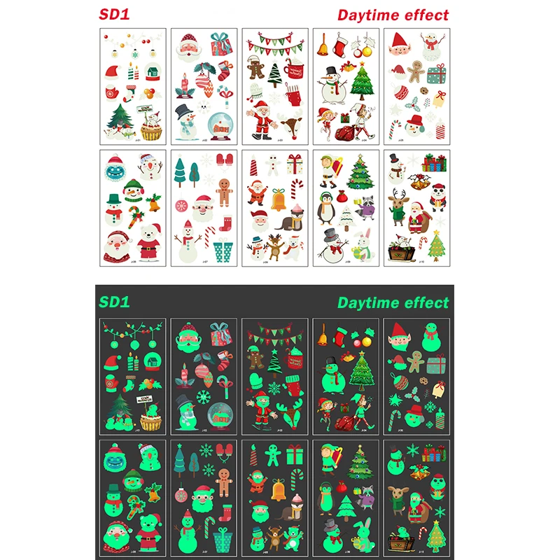 

10 шт., новогодние светящиеся наклейки-тату для детей