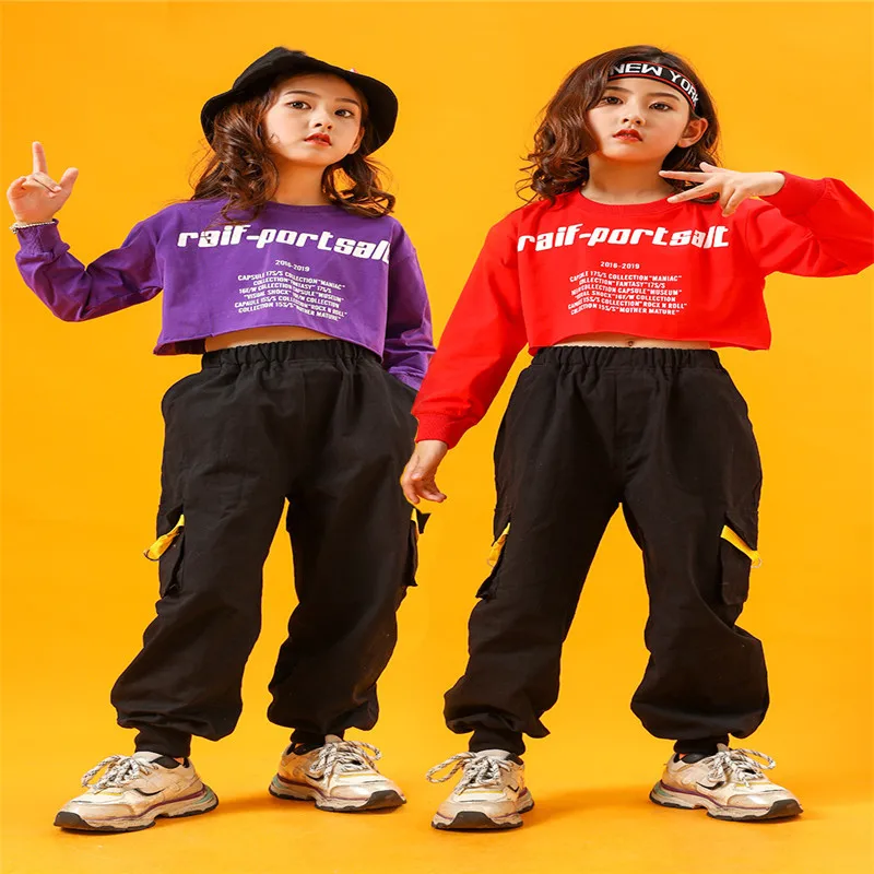 

Джазовые танцевальные костюмы для девочек, укороченный топ, джоггеры, штаны для хип-хопа, танцевальные костюмы для выступлений для девочек