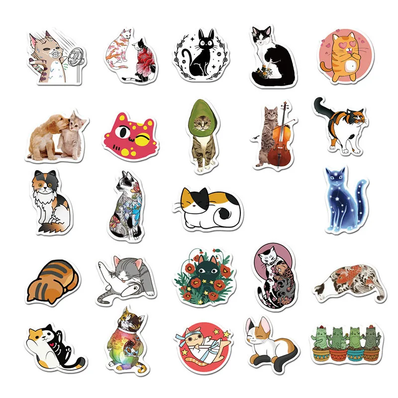 

10/50Pcs Cartoon Cute Cat Decorative Sticker Diy Luggage Trolley Case Explosion Style Graffiti Stationery Sticker Children Gifts