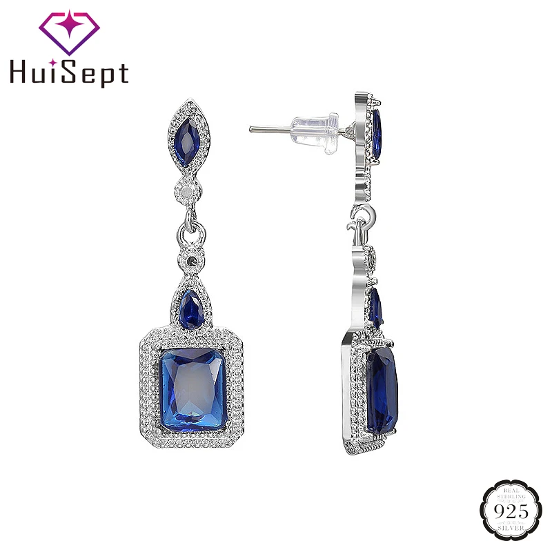 

HuiSept Vintage 925 Silver Earrings Jewelry for Women Geometric Shape Emerald Ruby Sapphire Gemstone Drop Earring Wedding Party