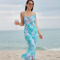 print party dress spaghetti strap sleeveless high waist stretch beach long dresses sexy club outfits women streetwear