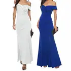 Женское платье-макси с коротким рукавом, открытыми плечами и вырезом-лодочкой