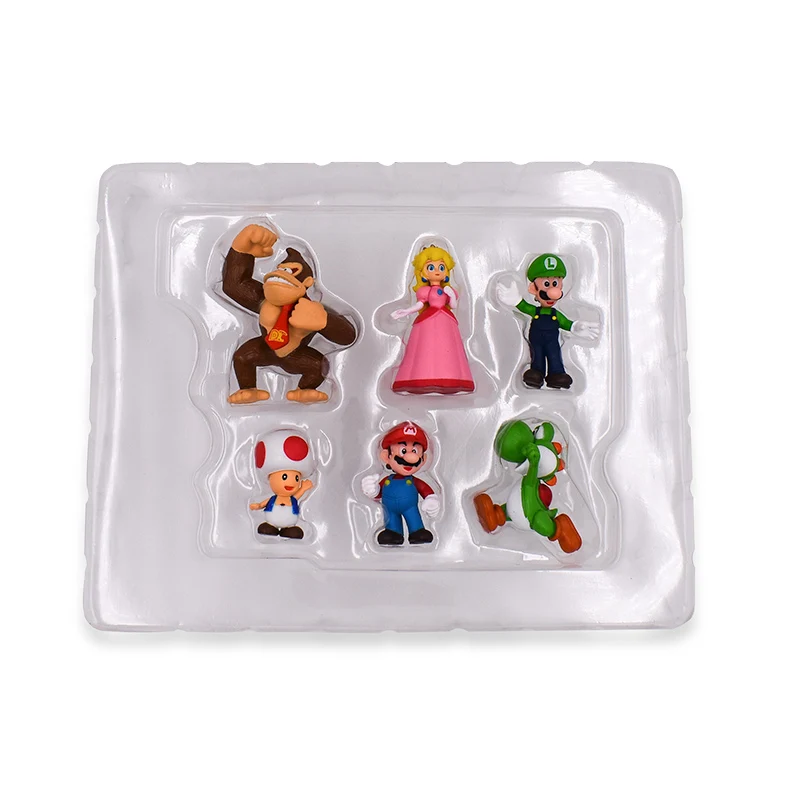 6 шт./компл. 3-7 см Super Mario Bros ПВХ Фигурки игрушки куклы Марио Луиджи Йоши гриб Донки Конг в подарочной коробке Прекрасный подарок для детей - Цвет: Mario no box