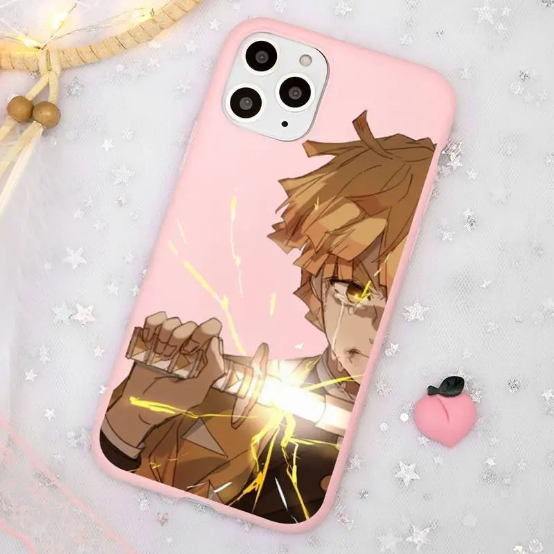 

Kamado Nezuko Kimetsu No Yaiba Demon Slayer Phone Case Candy Color Pink for iPhone 11 pro XS MAX 8 7 6 6S Plus X 5S SE 2020 XR