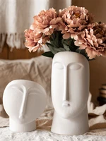european style white ceramic countertop vase abstract human face head vase flower arrangement plant flower pot home decoration