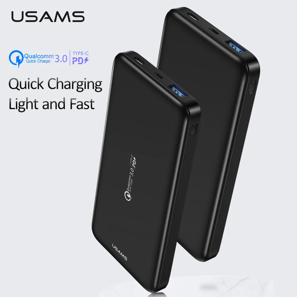USAMS 10000 мАч быстрая зарядка банк питания PD QC 3 0 блок type C USB зарядное устройство для