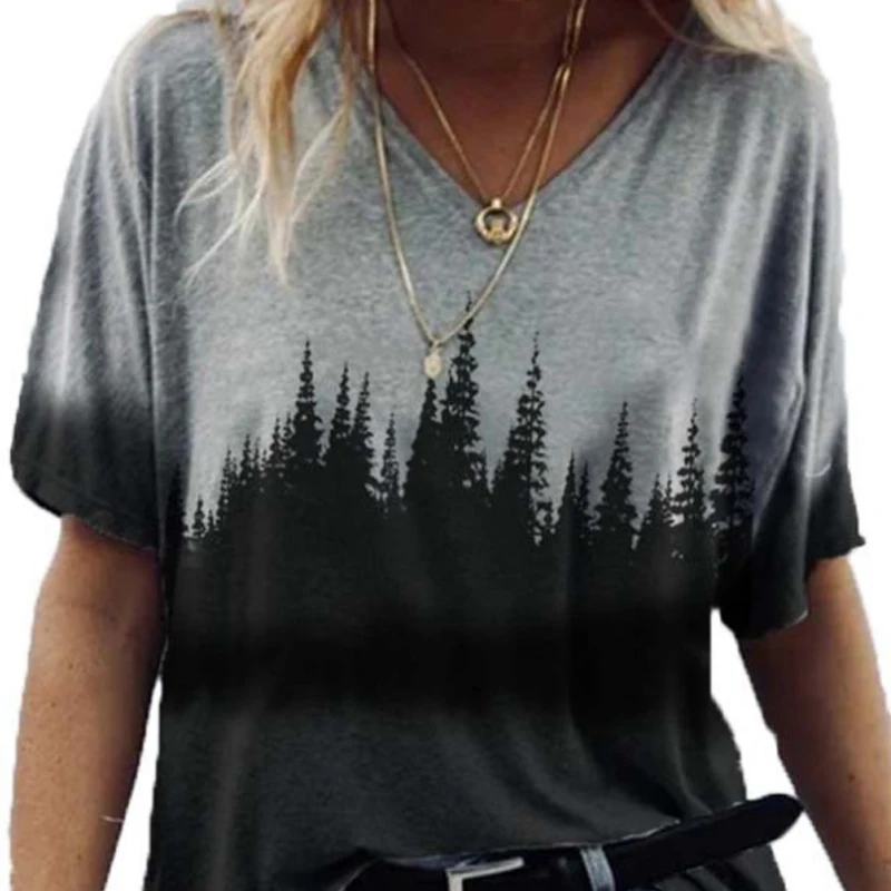 

Women's T-Shirt Summer Retro Painting V-Neck Casual Short Sleeve Streetwear Tops Plus Size Loose Harajuku Tee Camisetas Mujer