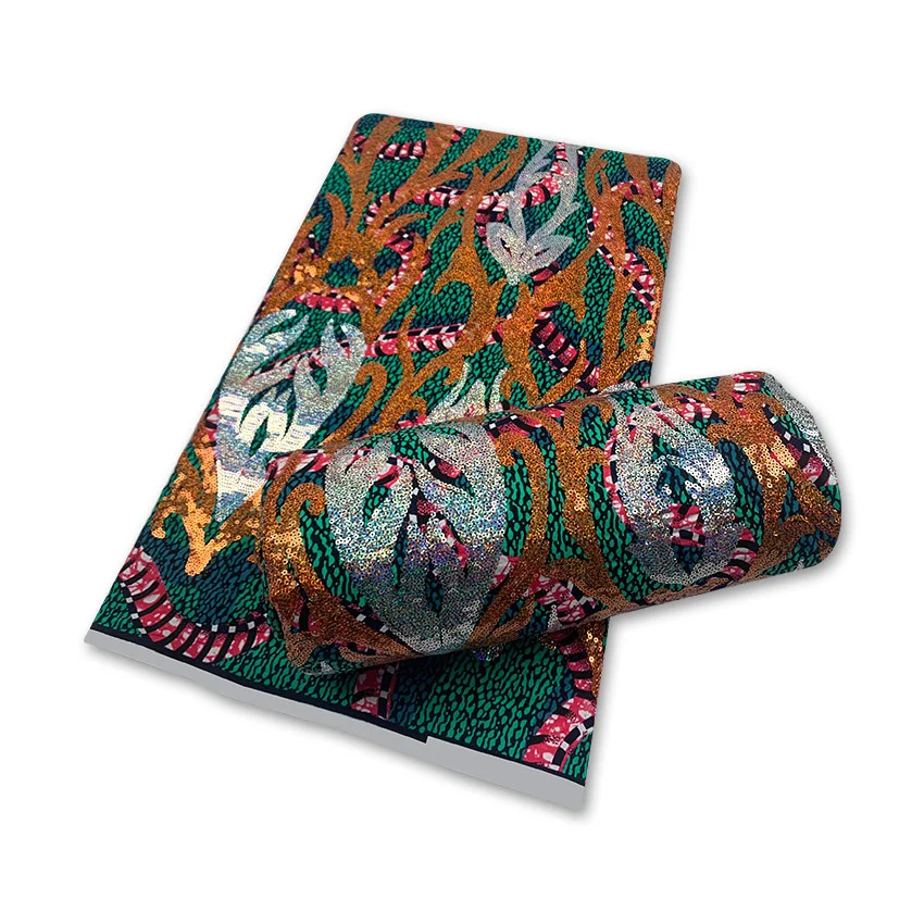 

Best Quality Nigerian 100%Cotton African Sequins Wax Fabric Soft Lace Prints Ankara Materials 6 Yards Tissu Sewing Lady Dress