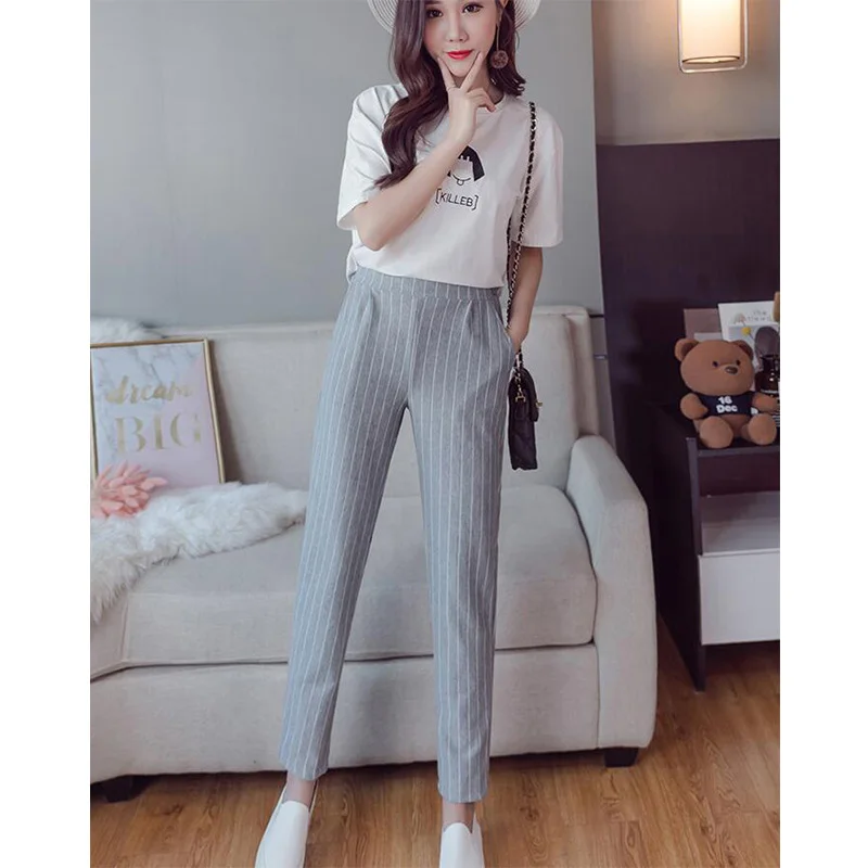 Женские штаны в полоску весна-лето 2019 Модные женские повседневные свободные