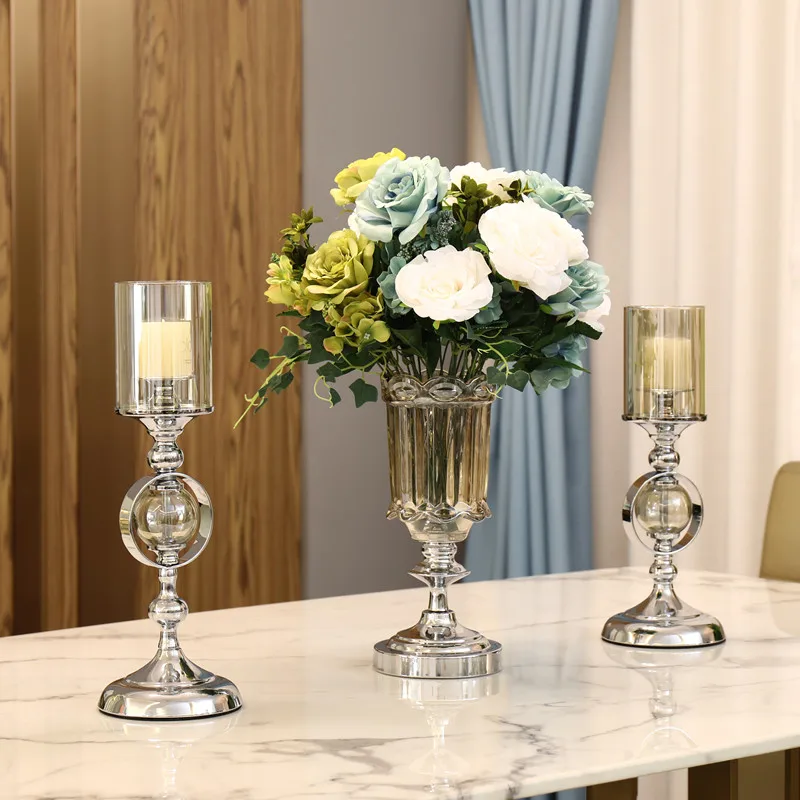 

European Style Candle Holders Romantic Post Modern Glass Candle Holders Art Dining Table Chandelier Bougeoir Home Decor EH60CH