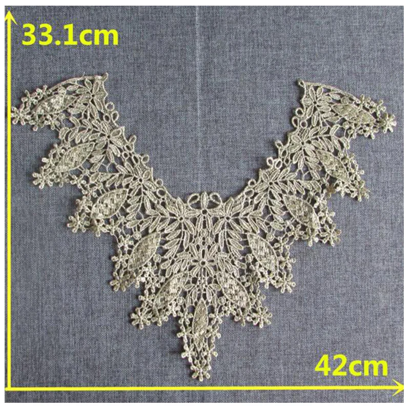 Modern Gold Cotton Embroidery 3D Flower Lace Collar Fabric Sewing Applique DIY Bridal Neckline Ribbon Trim Guipure Wedding Decor | Дом и сад
