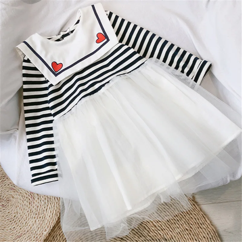 

Kids Dresses For Girls Fashion Long Sleeve Striped College Style Girls Dress Elegant Princess Dress Autumn Girls Clothes 2-6
