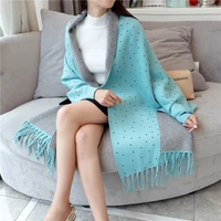 classic korean style women cardigan sweaters loose two sided capes batwing sleeve knit cloaks elegant fashion tassel shawl scarf