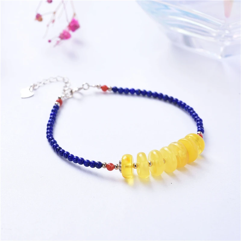 Браслет из серебра 925 пробы с натуральными камнями лазурит | Украшения и