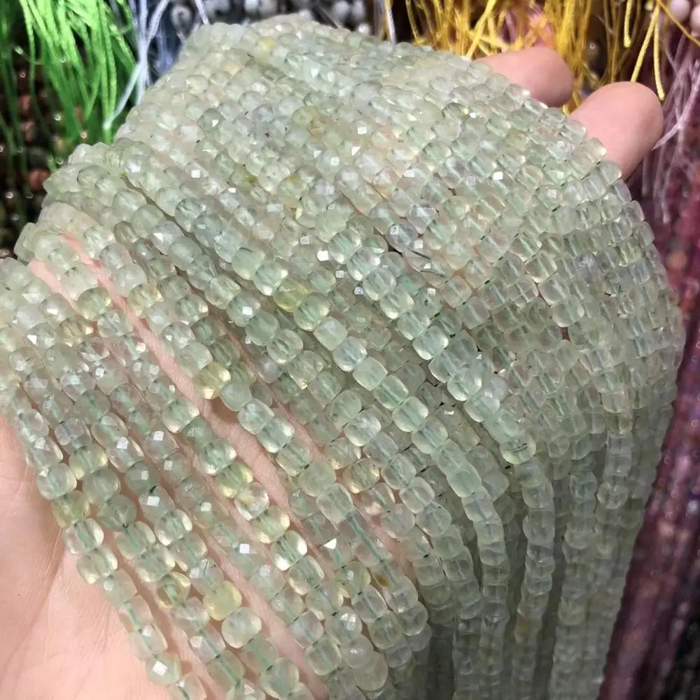 

Natural Stone Beads Section Square Prehnite Loose Beads For Jewelry Making 4 mm DIY Necklace Bracelet Earrings Accessory