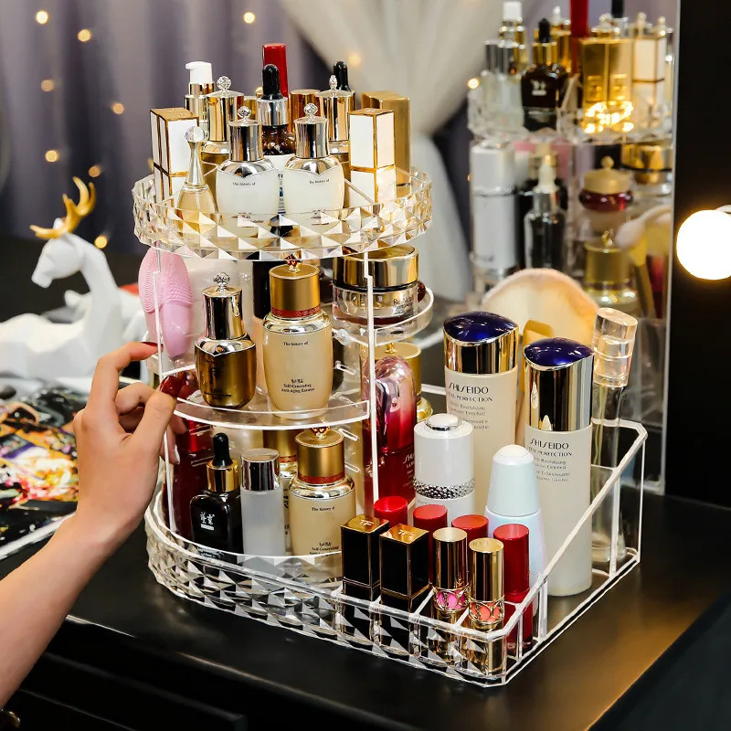 

Beauty Box 360 Degree Rotation Transparent Acrylic Cosmetics Storage Box Fashion Spin Multi-function Detachable Makeup Organizer