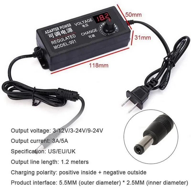 Регулируемый универсальный адаптер с 100-240 В переменного тока на 3-12 в 3-24 9-24