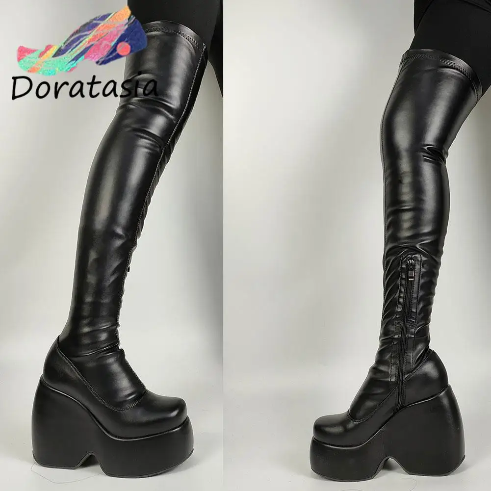 DORATASIA Platform Women Ankle Short Boots Wedges Shoes For Woman Goth Design Grunge Fashion Motorcycle Booties Big Size 43 images - 6