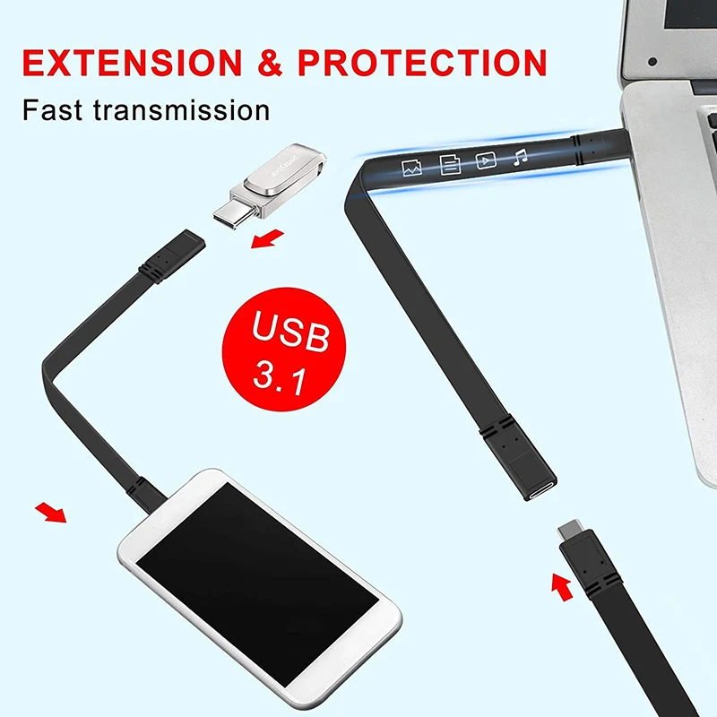 USB Type C Extension Flat Cable Short USB3.1 Gen 2 Male to Female 20cm | Электроника