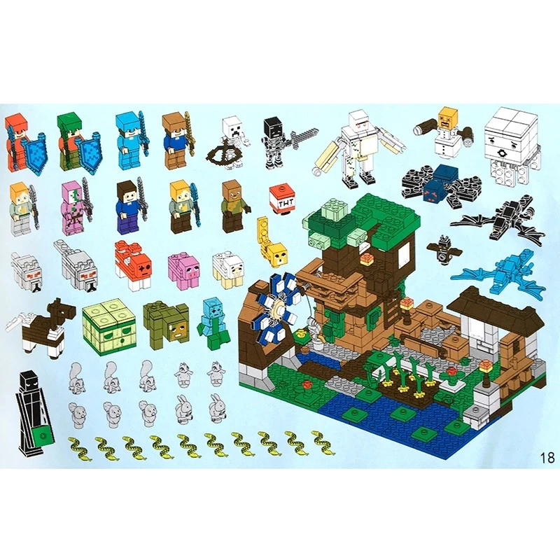 

The Village Farm Windmill Post 3IN1 My World Series Building Blocks Compatible Waterfall Warhorse Bricks Toy for Children