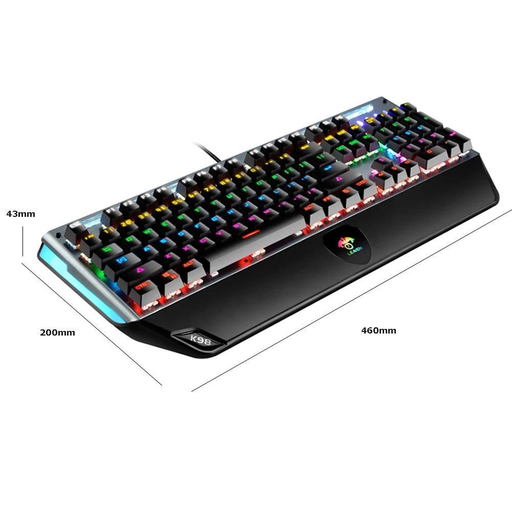 

New Wired Gaming Keyboard K98 USB Wired 104 Keys Blue Switch RGB Backlight Mechanical Game Keyboard for Tablet Desktop Gamers