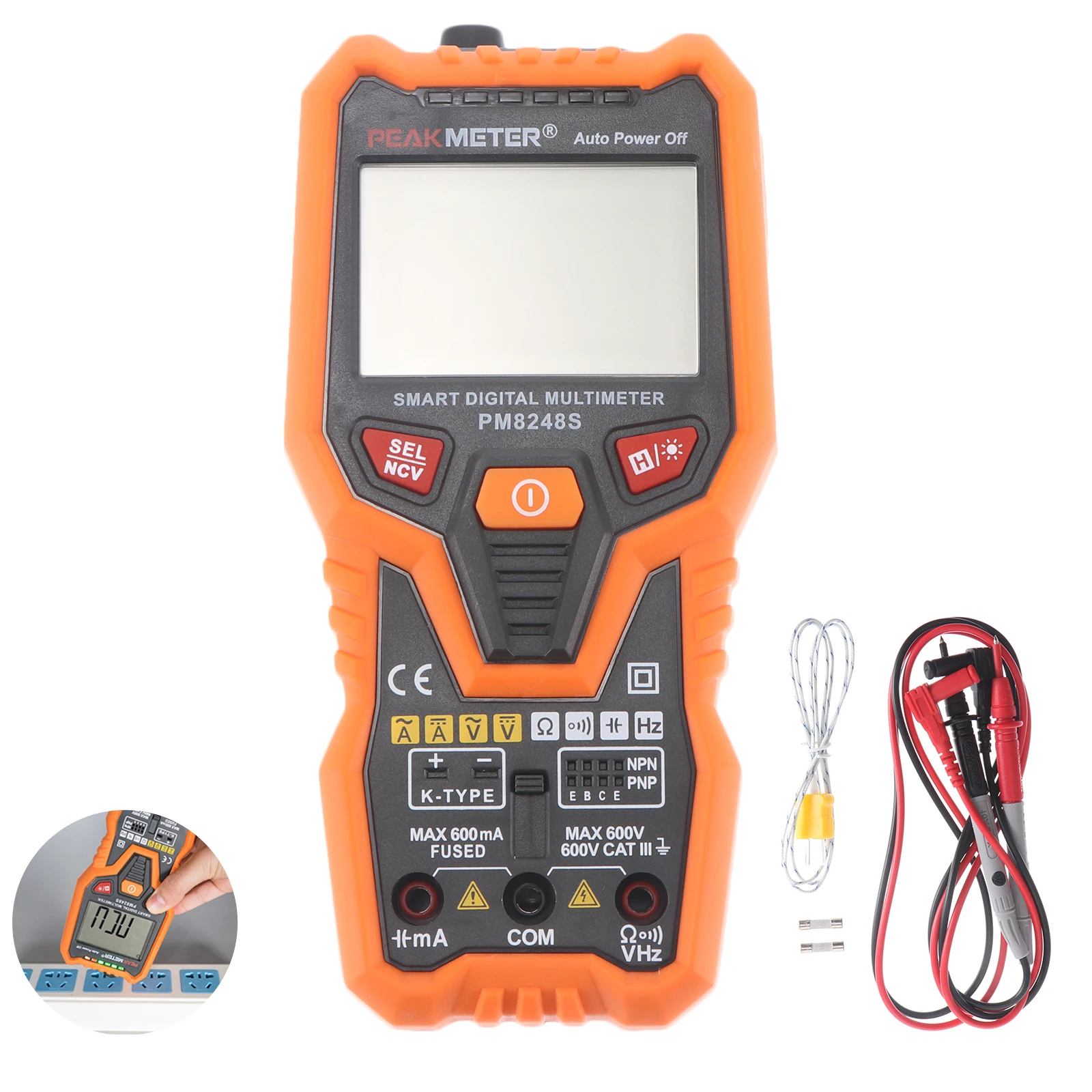 

Professional PEAKMETER PM8248S Smart Digital Multimeter Fully Auto Range Voltmeter with Non-Contact Temperature Test LCD Display
