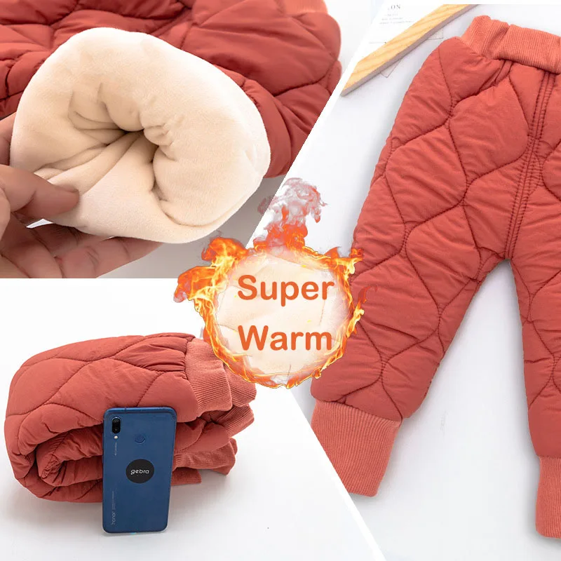 VFOCHI Boy Girls Winter Down Pants Velvet Lining Pants Stretch Waist Kids Pants Warm Children Trousers Baby Boys Thicken Pants