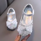 Новинка 2022, детские туфли принцессы Стразы с бантом, детские туфли для девочек вечерние обувь для выступлений и танцев, Детская Студенческая обувь на плоской подошве, размер E877