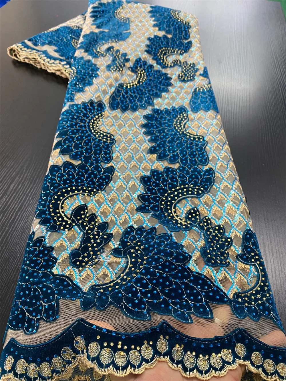 

2020 Velvet Lace Fabric High Quality African Lace Fabric with Stones French Mesh Tulle Laces Fabric Nigerian Net Lace APW3200B